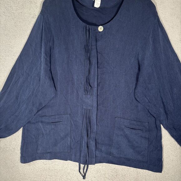 Vintage Design Todays Tunic Top Women’s 2X Navy Blue Rayon Silk Lagenlook Boxy - Picture 3 of 16